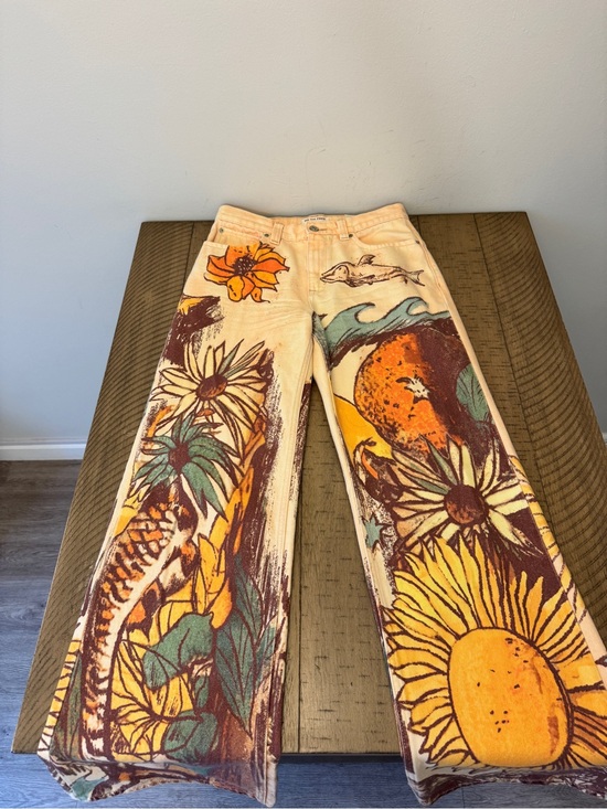 We The Free Denim - Free People: We The Free Cream Wide-Leg Jeans Floral Jean